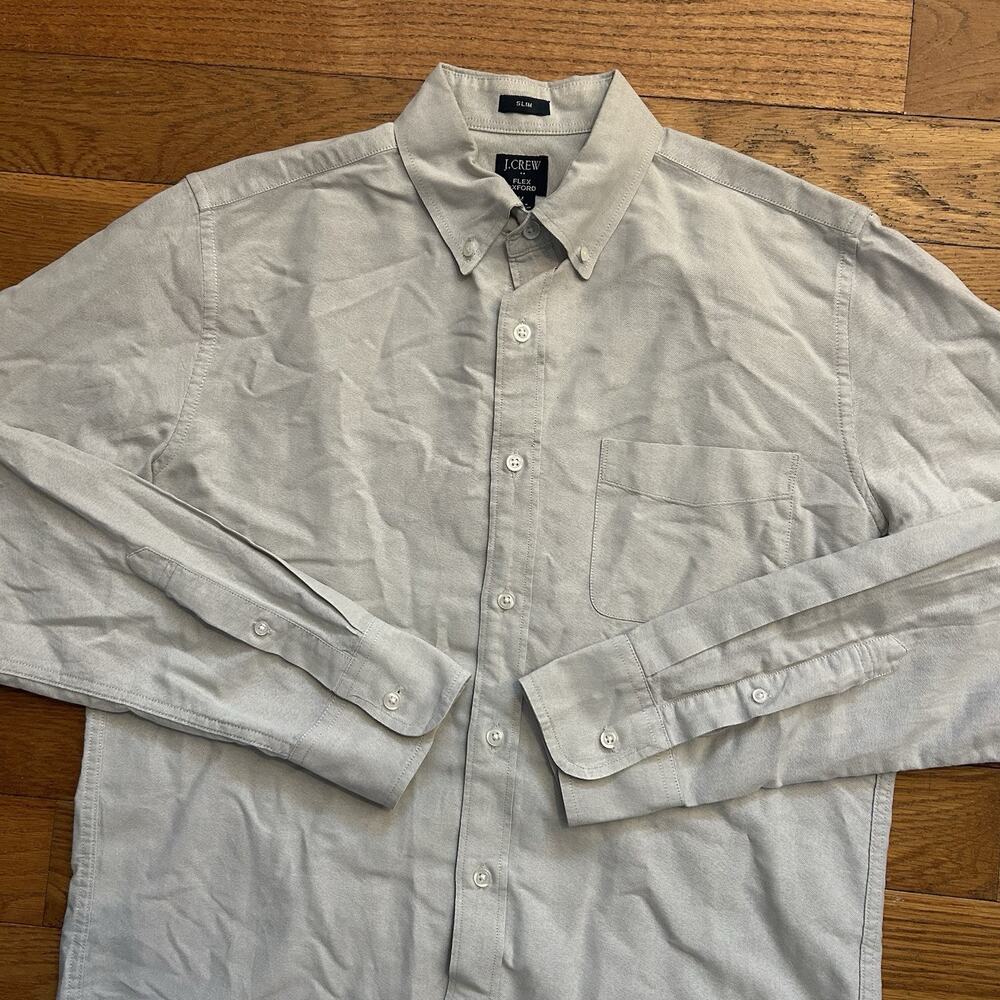 J Crew Flex Oxford Grey Slim Fit Button Up Shirt Medium
